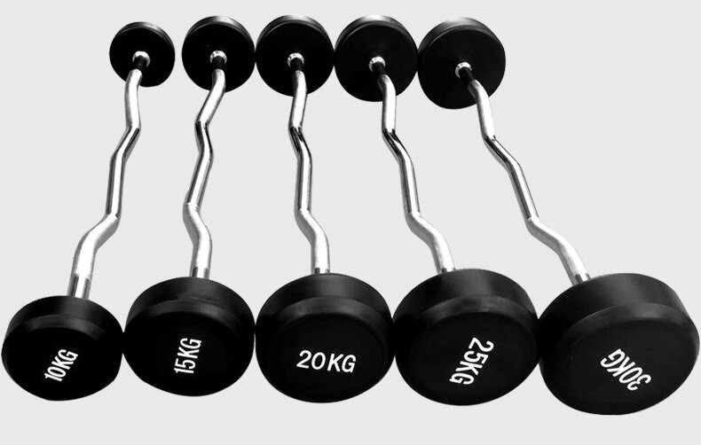 Rubber Coated Ez Fixed Barbell 10kg,15kg,20kg,25kg,30kg,35kg