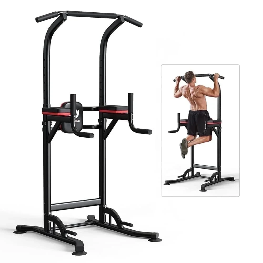 Pull Up Bar Power Tower Dip Station Height Adjustable Strength Training Equipment for Fitness Home Workout Steel